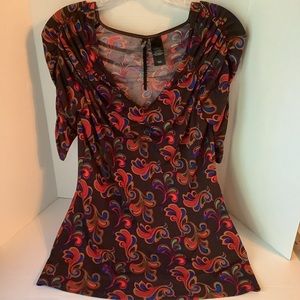 Bisou Bisou Top Short Sleeve Multi Color Size Medium